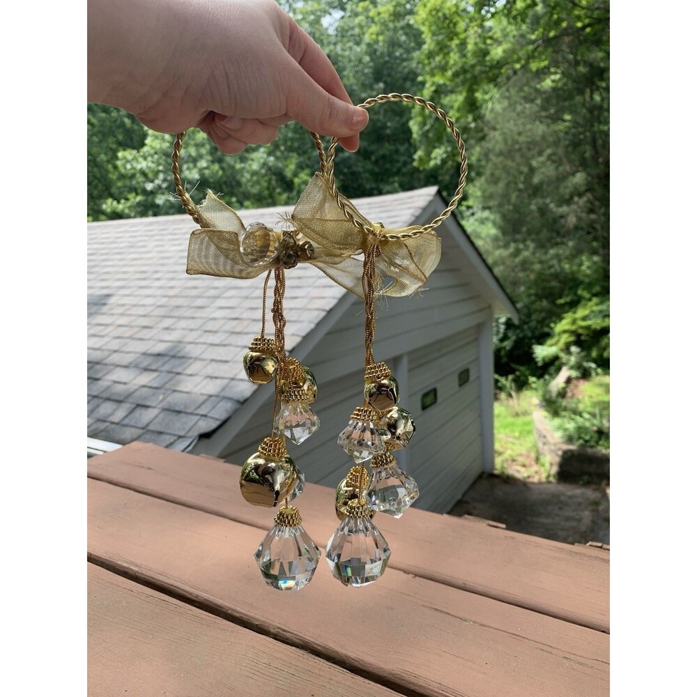Christmas Jingle Bell Door wall hangers with bells & Faux Crystal 10.5” Long (2)